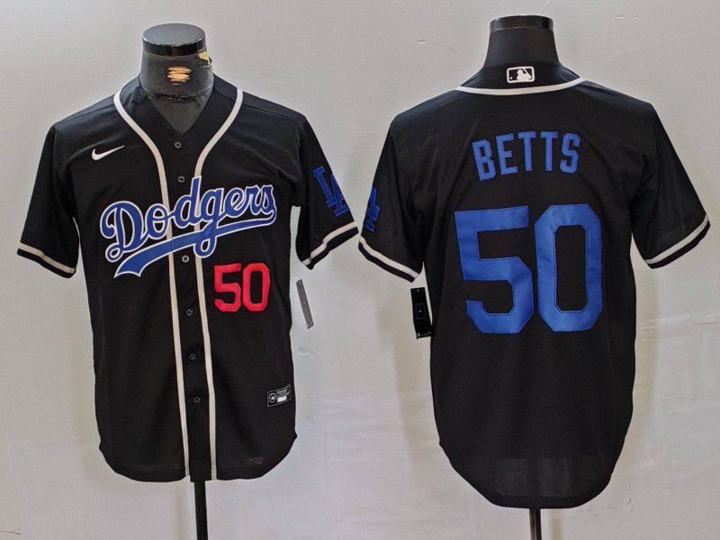 Men Los Angeles Dodgers 50 Betts Black Fashion Nike Game MLB Jersey style 43